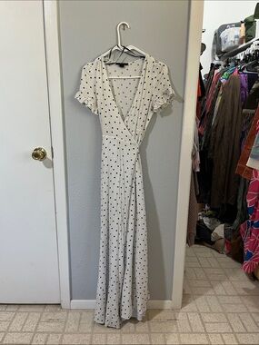 Forever 21 White Maxi Wrap Dress with Black Polka Dots